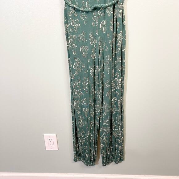 Anthropologie Women's V-neck Weekend Sleep Lounge Jogger Jumpsuit Green Large - Picture 6 of 11